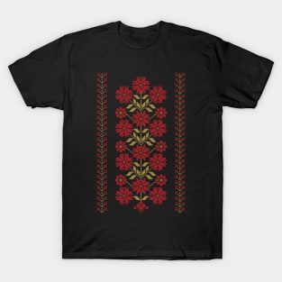 Traditional Tatreez Embroidery Flowers Design 9 red-gld T-Shirt